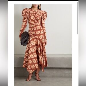 NEW Ulla Johnson Priyanka Ruched Tie Dye Cotton Midi Dress